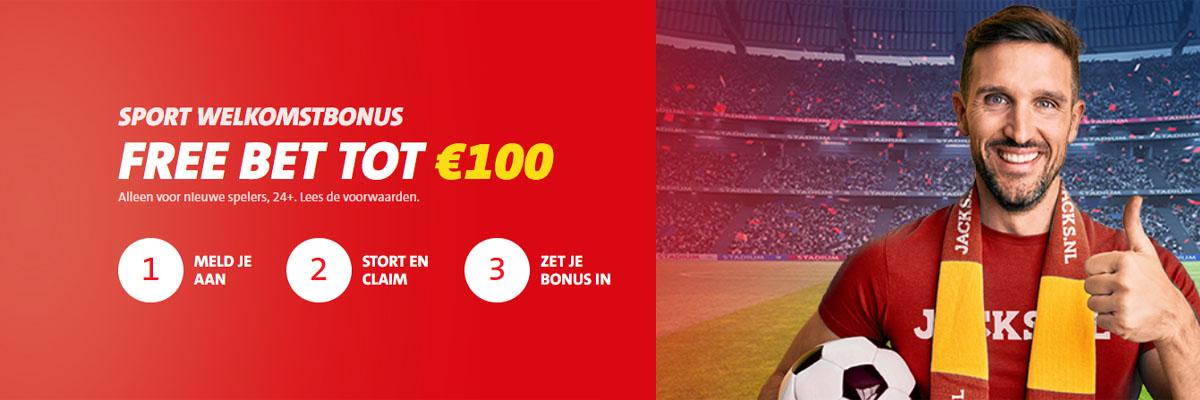 JACKS.NL sportbonus - Gratis weddenschap tot €100 voor nieuwe spelers JACKS.NL sport welkomstbonus - Free bet tot €100 voor nieuwe spelers