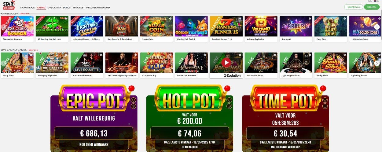 spelaanbod bij online casino Star Casino