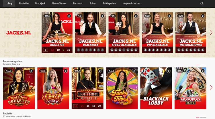 Jacks.nl live casino spelaanbod online