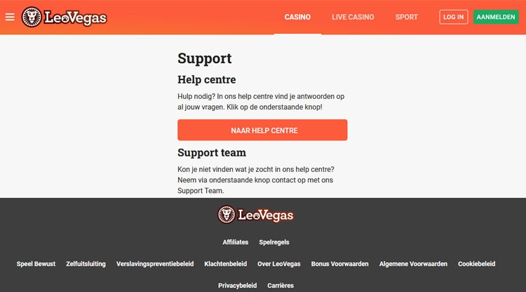 LeoVegas support online Nederland