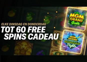 Krijg elke dinsdag en donderdag 60 Free Spins bij BetMGM Krijg elke dinsdag en donderdag 60 Free Spins bij BetMGM